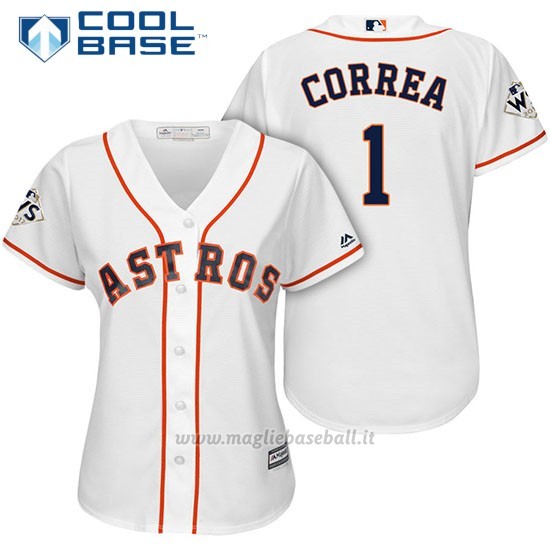 Maglia Baseball Donna Houston Astros 2017 World Series Carlos Correa Bianco Cool Base